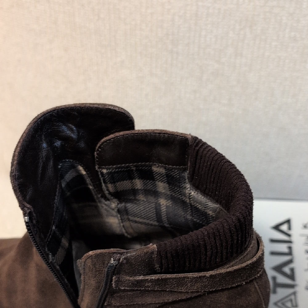 Aquatalia Dark Brown Suede Wedge Ankle Boots - Picture 5 of 7